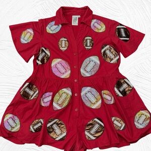 Queen of Sparkles Crimson Iridescent Football Romper Size Small pockets‎ Sequins